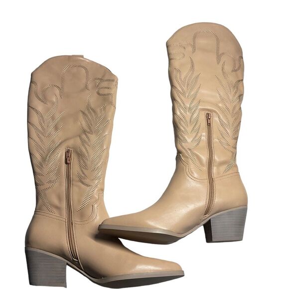 NIB Oasis Society Samara Nude Embroidered Heel Tall Western Boot Size 10 - Picture 5 of 14